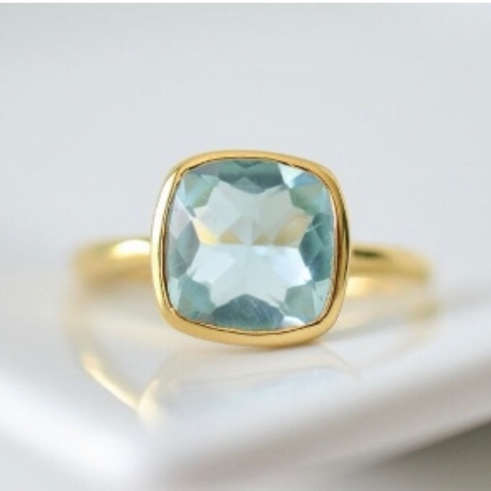 Faceted Blue Topaz Gemstone Vermeil Ring,sz 6